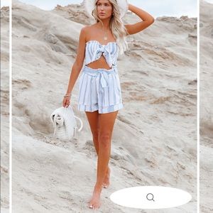 MATCHING SET- Striped Tie Front Bandeau Top w/ Matching High Waisted Shorts